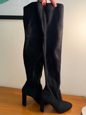 Aldo Suede Black Thigh High Boots